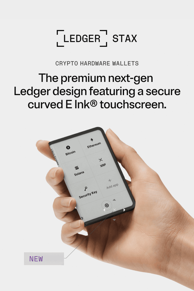 Ledger Stax hardware wallet with curved E Ink touchscreen